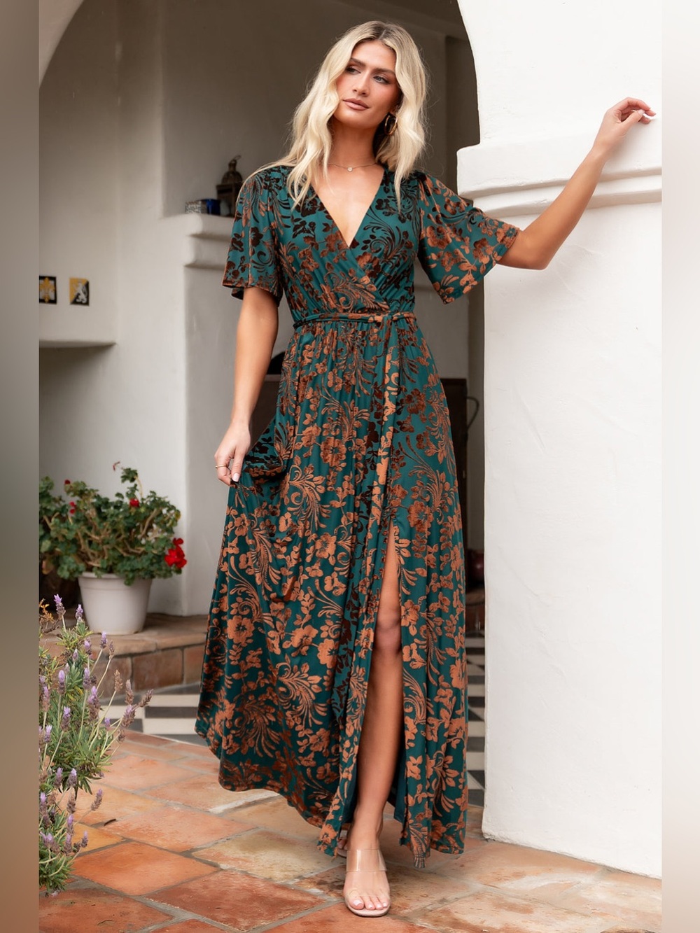 Baltic Born Uma Velvet Maxi Dress Jade Green Bronze Floral XL fall wedding guest - Picture 16 of 16
